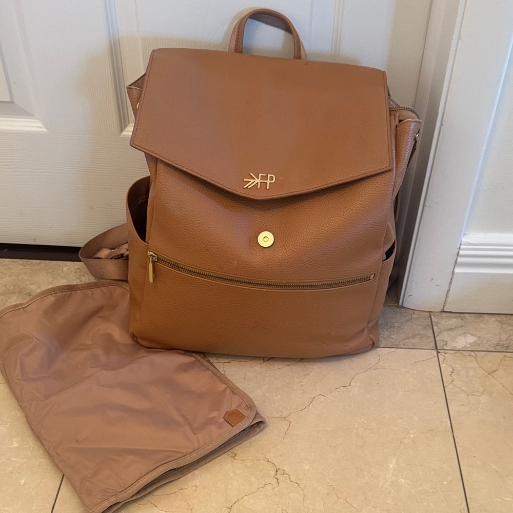 Freshly Picked brown leather diaper bag